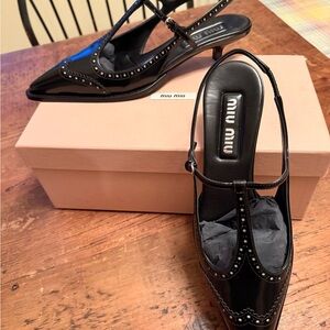 Authentic Miu Miu leather studded heels NEW in box studded